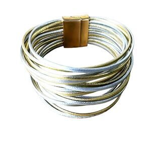 Madewell Gold + Silver Stacked Strand faux leather  Bracelet Magnetic Layered